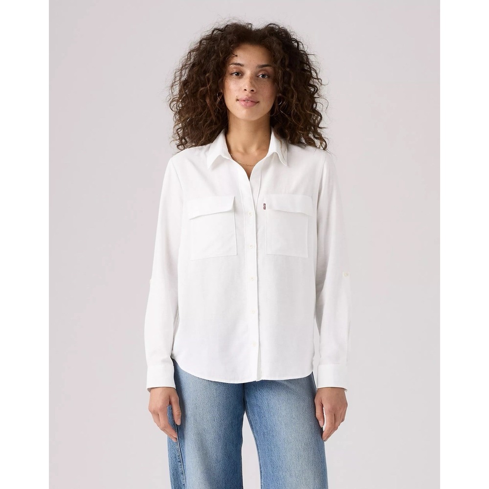 Levi's Women's XL WHITE Doreen Utility Long Sleeve Button Down Shirt